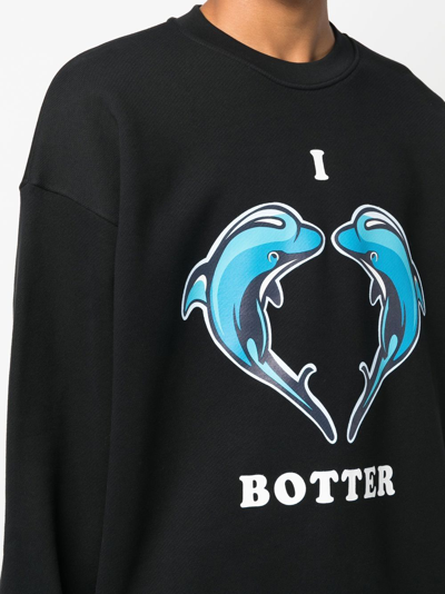 Shop Botter Graphic-print Crew Neck Sweatshirt In Black