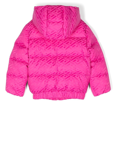 Shop Versace Greca-print Puffer Jacket In Pink