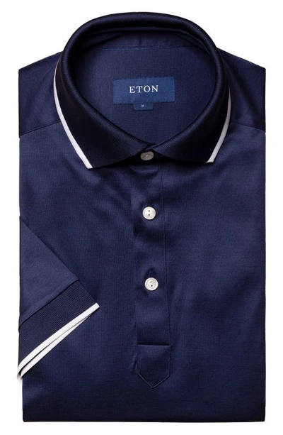 Shop Eton Contemporary Fit Filo Di Scozia Short Sleeve Polo In Dark Blue
