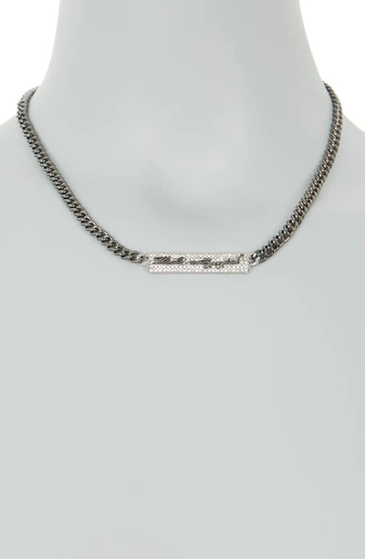 Shop Karl Lagerfeld Gunmetal-tone Crystal Bar Pendant Necklace In Crystal White