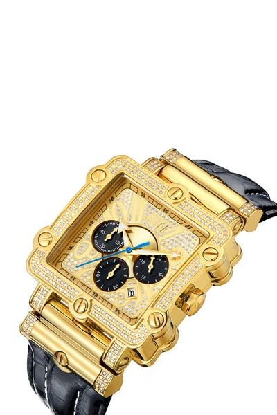 Jbw Phantom Leather Strap Diamond Chronograph Watch, 46mm In Gold