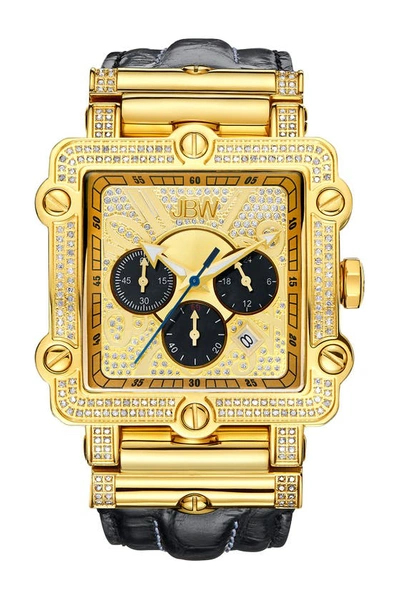 Jbw Phantom Leather Strap Diamond Chronograph Watch, 46mm In Gold