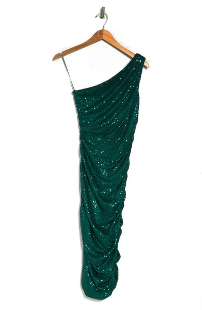 Shop Love By Design Sequin One-shoulder Midi Dress In Emerald Green