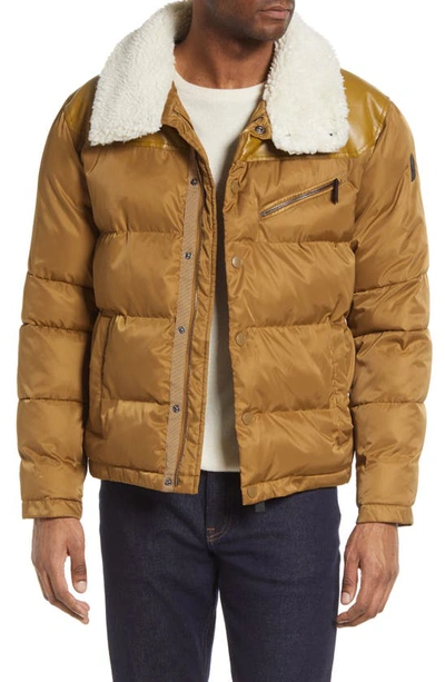 Noize Vroni Mixed Media Puffer Jacket In Butternut