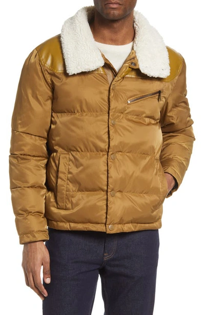 Noize Vroni Mixed Media Puffer Jacket In Butternut
