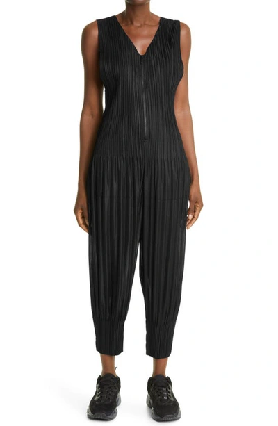 Shop Issey Miyake Pleats Please  Pleated Sleeveless Jumpsuit In Black