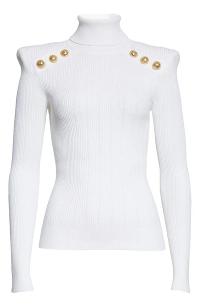 Shop Balmain Six-button Turtleneck Sweater In White