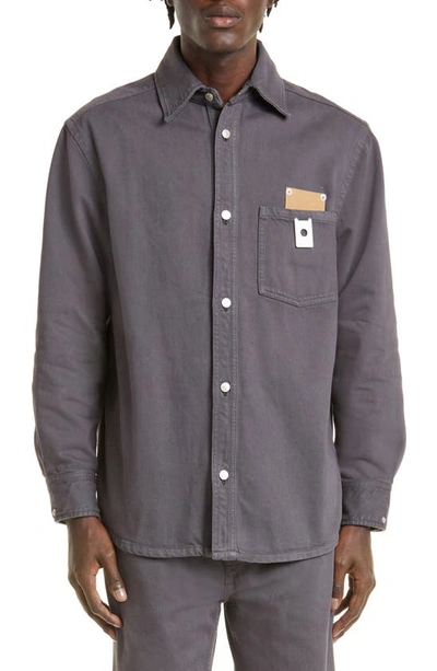 Shop Craig Green Fluffy Hole Stretch Denim Button-up Shirt In Charcoal Grey