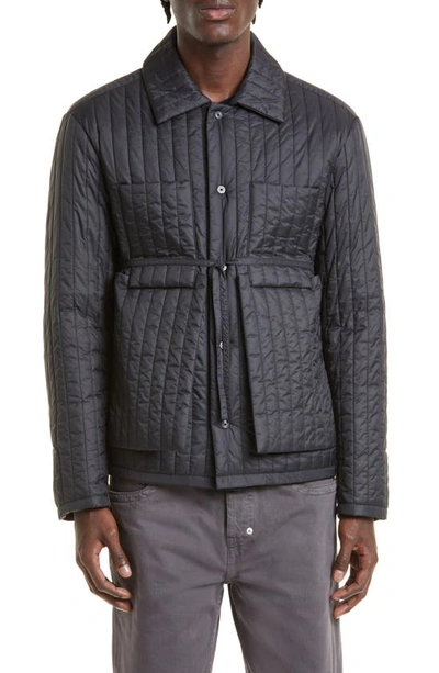 Quilted Belted Shell Worker Jacket In Black