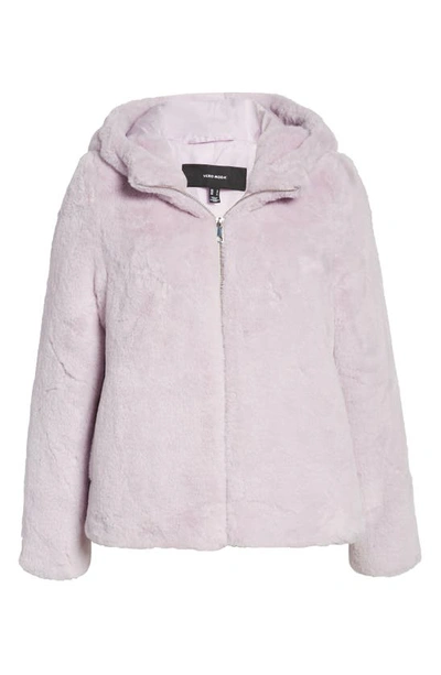 Vero Moda Sui Hooded Faux Fur Jacket In Lavender Fog | ModeSens