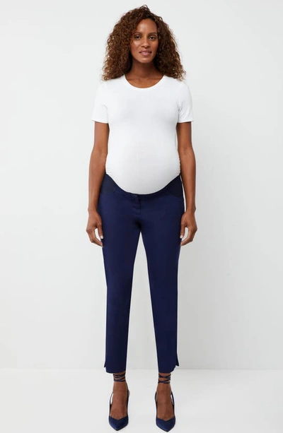 Shop A Pea In The Pod Curie Maternity Side Panel Slim Cotton Blend Ankle Trousers In Navy