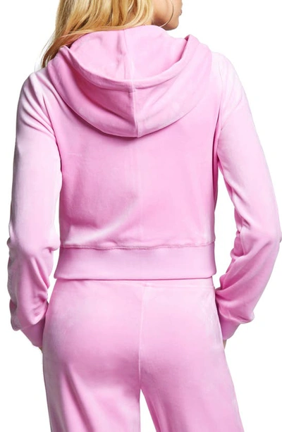Shop Juicy Couture Classic Recycled Polyester Blend Velour Zip Front Crop Hoodie In Violet Dusk