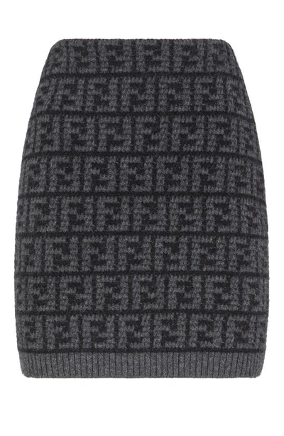 Shop Fendi Ff Monogram Cashmere Skirt In Black