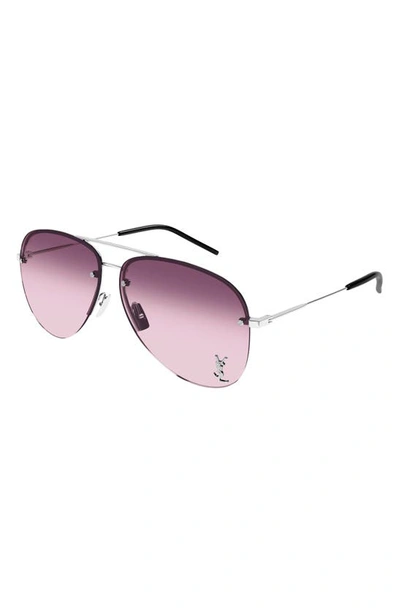 Shop Saint Laurent Classic 59mm Gradient Navigator Sunglasses In Silver