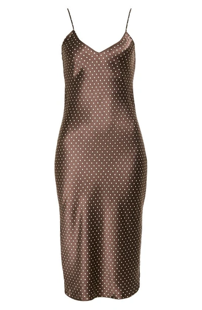 Shop Nili Lotan Polka Dot Silk Slipdress In Espresso Dot Print