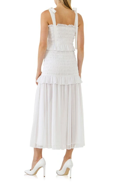 Endless Rose Smocked Drop Waist Combination Maxi Dress In White