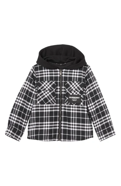 Shop Burberry Kids' Eddie Check Hooded Jacket In Black Ip Chk