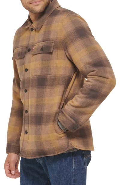 Shop Levi's Quilt Lined Cotton Shacket In Brown Ombre Plaid