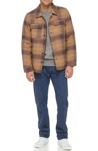 Shop Levi's Quilt Lined Cotton Shacket In Brown Ombre Plaid