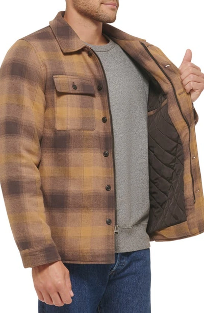 Shop Levi's Quilt Lined Cotton Shacket In Brown Ombre Plaid