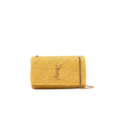 Shop Saint Laurent Yellow Jamie Raffia Shoulder Bag