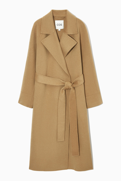Shop Cos Belted Double-faced Wool Coat In Beige