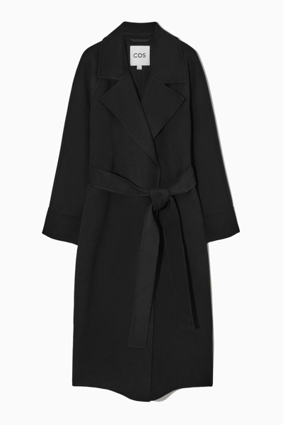 Shop Cos Belted Double-faced Wool Coat In Black