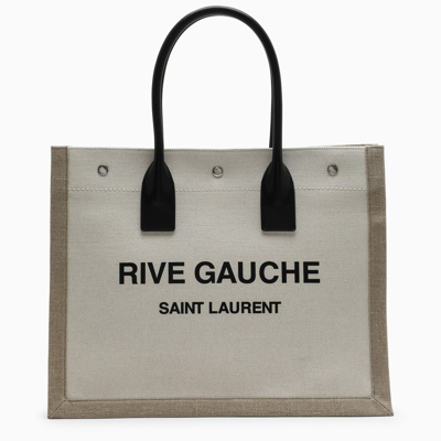 Saint Laurent Rive Gauche Logo Print Large Tote Bag in Beige Canvas Cloth  ref.989442 - Joli Closet
