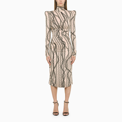 Shop Philosophy Draped And Printed Nude Dress In Beige