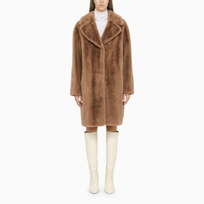 Shop Stand Studio Hazelnut-coloured Faux Fur Coat In Brown