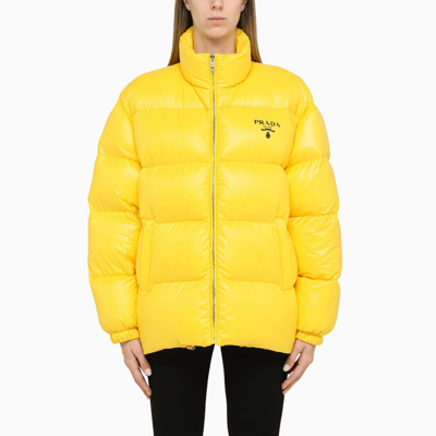 Shop Prada Yellow Re-nylon Padded Jacket With Logo