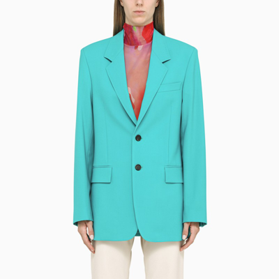 Shop Msgm | Turquoise Virgin Wool Single-breasted Blazer In Light Blue
