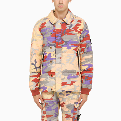 Shop Stone Island Camouflage Padded Jacket In A Technical Fabric In Orange