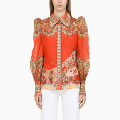 Shop Zimmermann Orange Silk Organza Shirt In Multicolor
