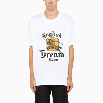 Shop Burberry White Crew Neck T-shirt With Slogan