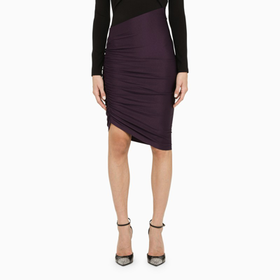 Shop The Andamane | Wine-coloured Asymmetrical Stretch Fabric Pencil Skirt In Purple