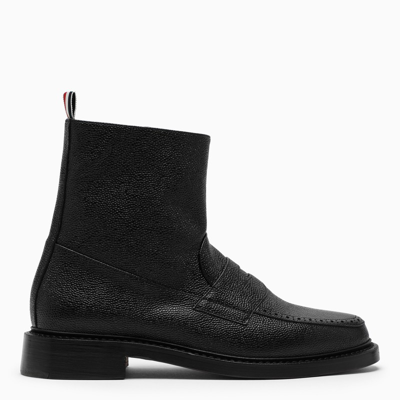 Shop Thom Browne | Black Grained Leather Ankle Boots