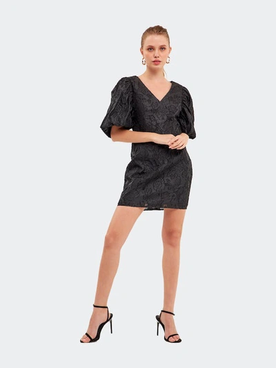 Shop Endless Rose Puff Sleeve Embroidered Mini Dress In Black