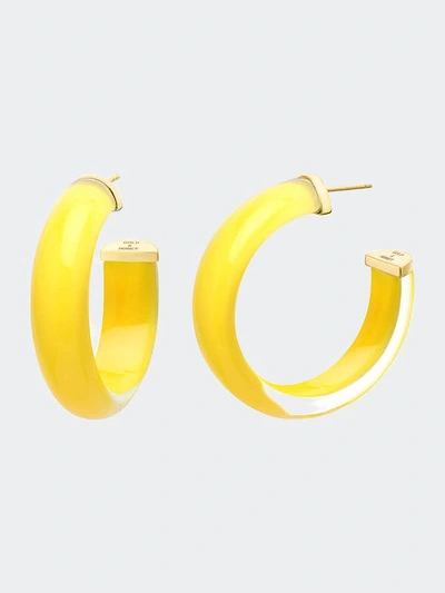 Shop Gold & Honey Small Illusion Hoops With Pearl In Yellow