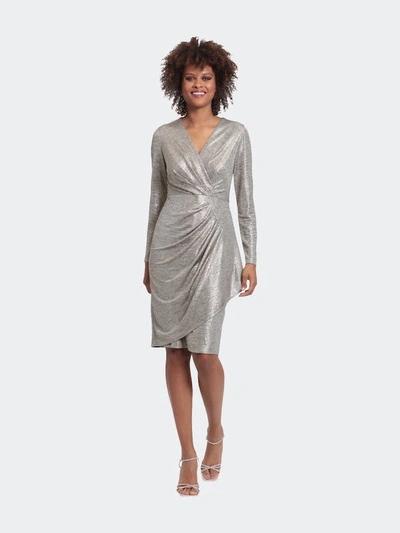 London Times Plus Size Metallic Jersey-knit Draped Dress In Grey | ModeSens