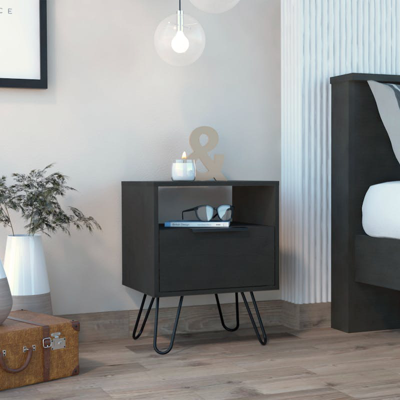 Shop Fm Furniture Vienna Nightstand, Two Shelves, Single Door Drawer In Black