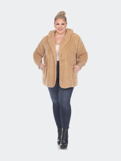 Shop White Mark Ps Plush Hooded Cardigan With Pockets In Brown