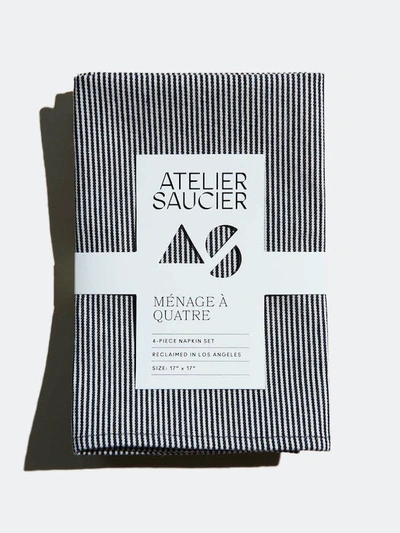 Shop Atelier Saucier Hickory Stripe Napkins, Set Of 4 In Blue