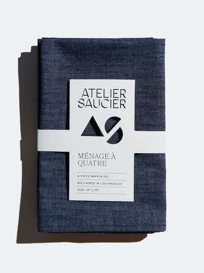 Shop Atelier Saucier Dark Denim Napkins, Set Of 4 In Blue