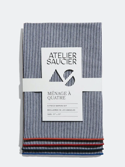 Shop Atelier Saucier Americana Stripe Napkins, Set Of 4 In Blue