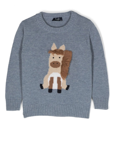 Shop Il Gufo Horse Tricot Knitted Jumper In Blue