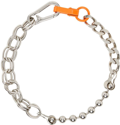 Shop Heron Preston Silver Multichain Necklace In Silver Orange