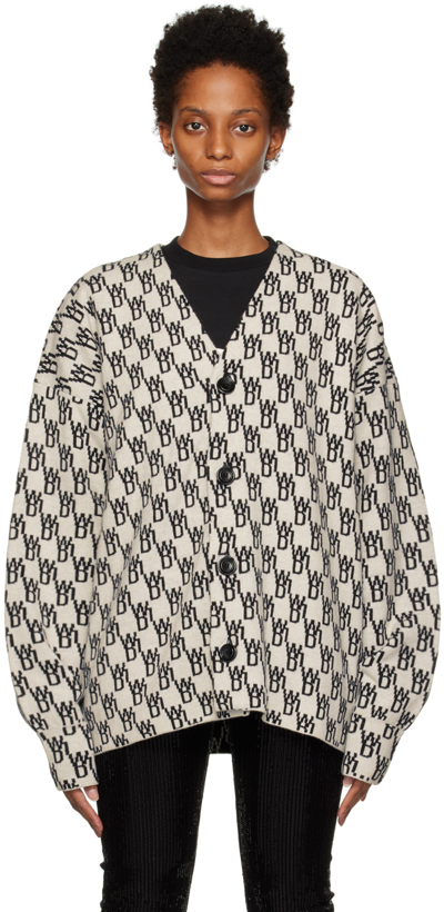 Shop We11 Done Off-white Graphic Cardigan In Ivory