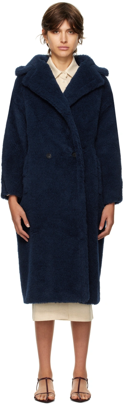 Shop Max Mara Blue Teddy Bear Icon Coat In 006 Midnight Blue