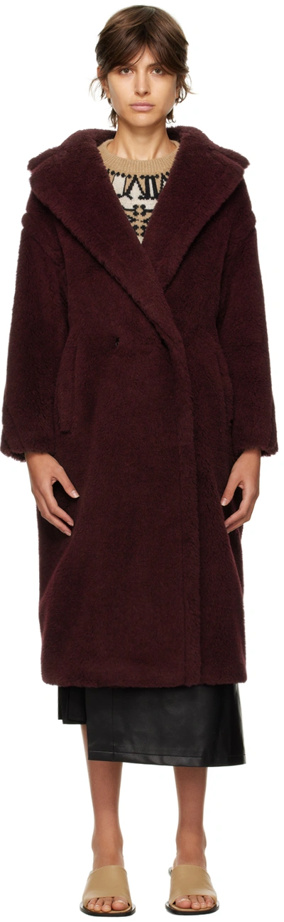 Shop Max Mara Burgundy Teddy Bear Icon Coat In 019 Bordeaux